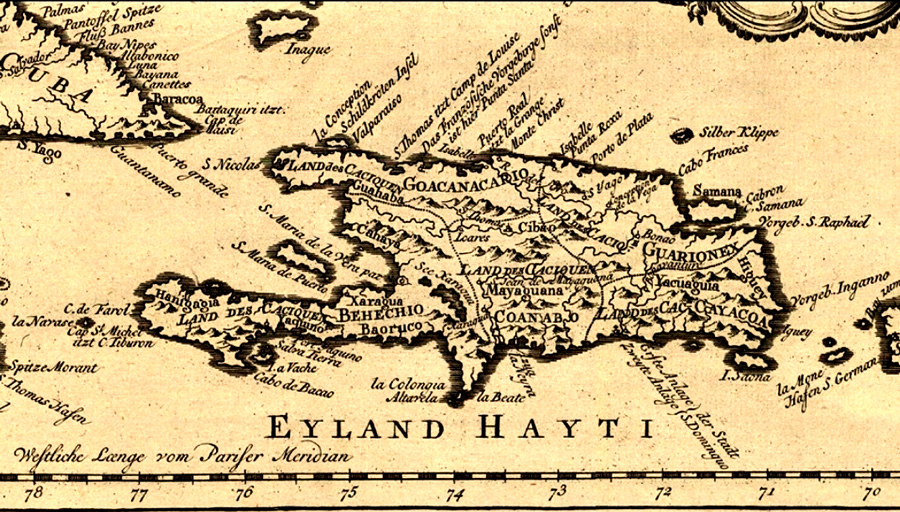 An old Haitian map titled Eyland Hayti